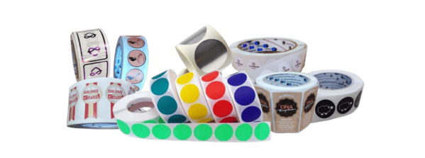 Diversos modelos de etiquetas adesivas personalizadas coloridas e promocionais
