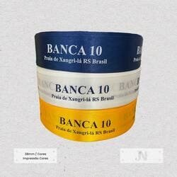 Cetim Fita Personalizada "Banca 10" em Azul, Branco e Amarelo para Eventos e Branding