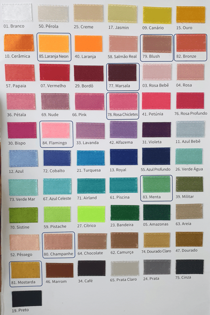 Catálogo de Cores de Fitas de Cetim